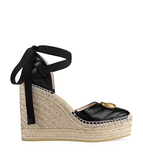 gucci metallic leather and satin espadrille wedge sandals|Gucci platform espadrille sandals.